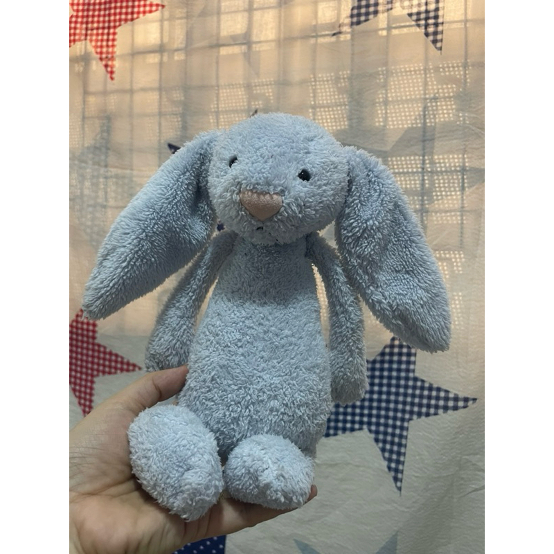 Jellycat Medium Blue Bashful Bunny Soft Toy Chime Rattle Retired Jelly ...