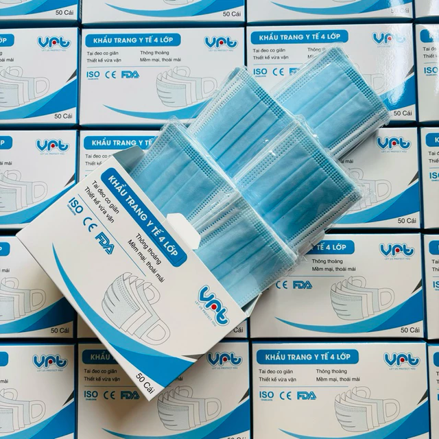 [Quai vải KHÔNG đau tai 4 Lớp] Hộp 50 khẩu trang VRT 4 lớp dày kháng khuẩn chính hãng Safefit