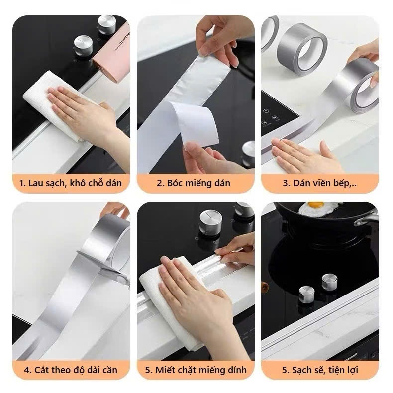 Cuộn băng keo nhôm bạc dán viền bếp chống thấm nước , BĂNG KEO DÁN BỒN BẠC - BĂNGKEO24