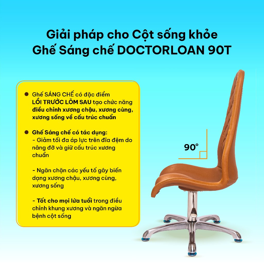 Ảnh Ghế sáng chế DOCTORLOAN 90T giữ dáng ngồi chuẩn hỗ trợ nắn chỉnh cột sống 3