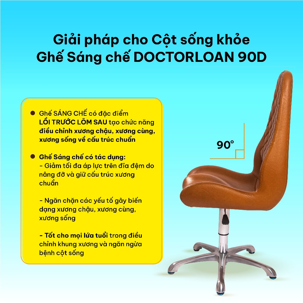 Ảnh Ghế sáng chế DoctorLoan 90D đệm dày giữ dáng ngồi chuẩn hỗ trợ nắn chỉnh cột sống 3