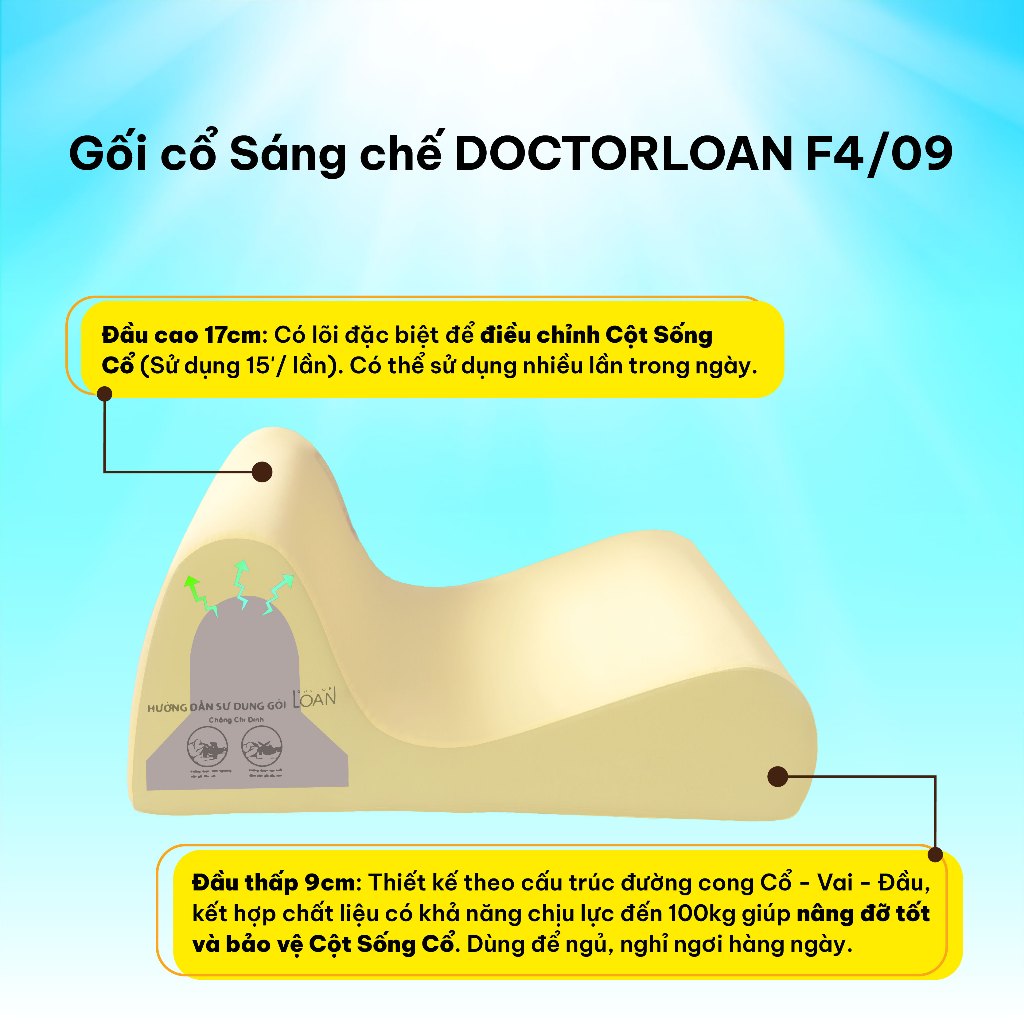 Ảnh GỐI CỔ SÁNG CHẾ DOCTORLOAN F4 bảo vệ đường cong sinh lý nắn chỉnh sai lệch đốt sống 4