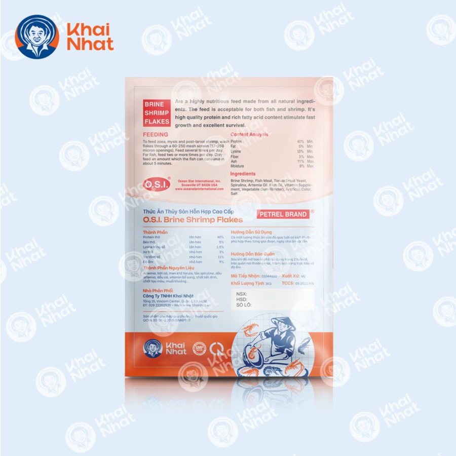 Cám trộn artemia Flakes Đỏ O.S.I Mỹ - 1kg/gói - thức ăn cho (cá, tôm, cua, cá cảnh,...) - Khai Nhật
