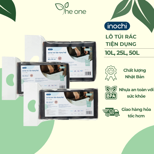 Lô 4 cuộn Túi đựng rác tự hủy inochi, túi rác có quai 10-50kg cao cấp ...