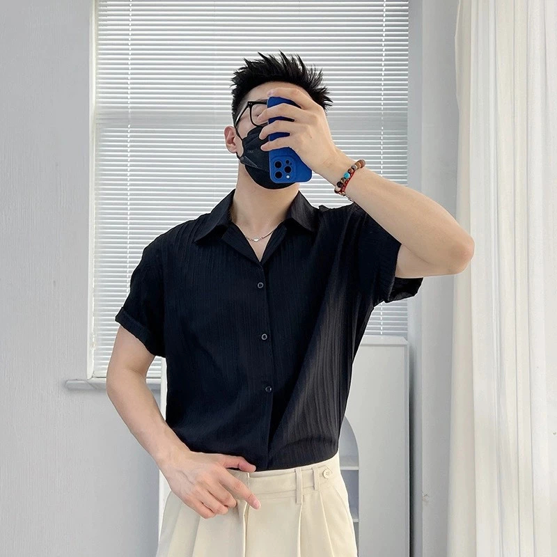 Áo Sơ Mi Nam Vải Đũi Gân Đi Biển Thoáng Mát, Form Regular, Sơ Mi Nam Cộc Tay Basic HALLEY A9