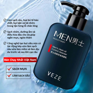 Sữa rửa mặt cho nam sạch dầu nhờn ngừa mụn - kiểm soát dầu mạnh mẽ làm sạch sâu mụn ngừa mụn da dầu sữa rửa mặt