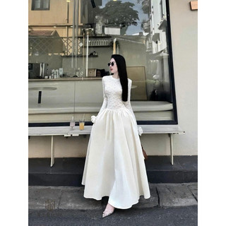 [V1.833] [Hàng L1] Váy Ren 2 Lớp Tay Đính Hoa Phối Thô Mềm Dáng Dài Form Xoè 3 Màu Siêu Xinh ( váy có lót )