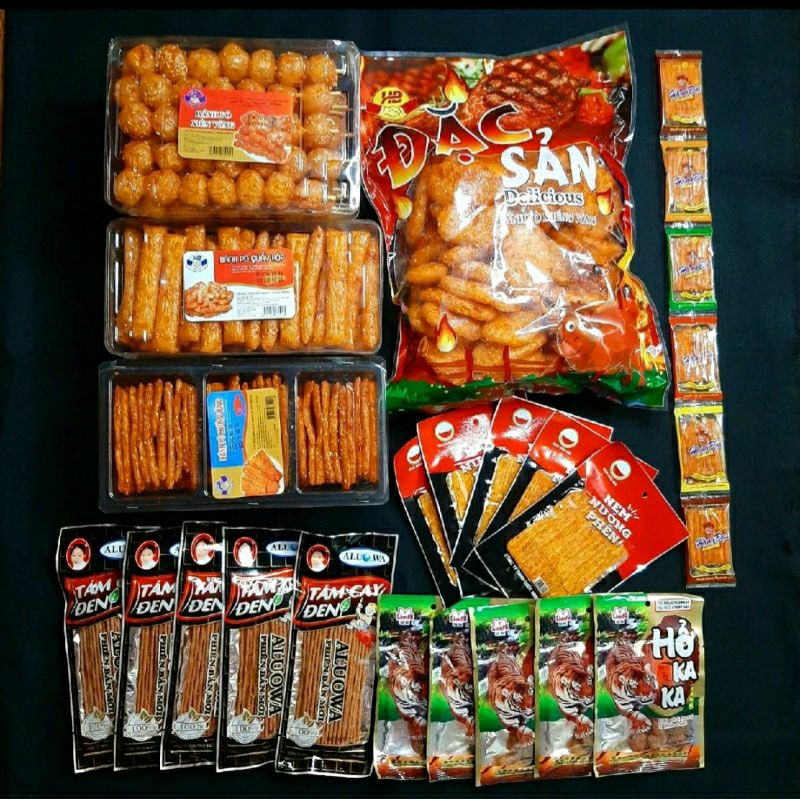 Combo đồ ăn vặt 4 món bánh Pò kèm 5 snack hổ kaka, 5 nack tăm cay đen ...