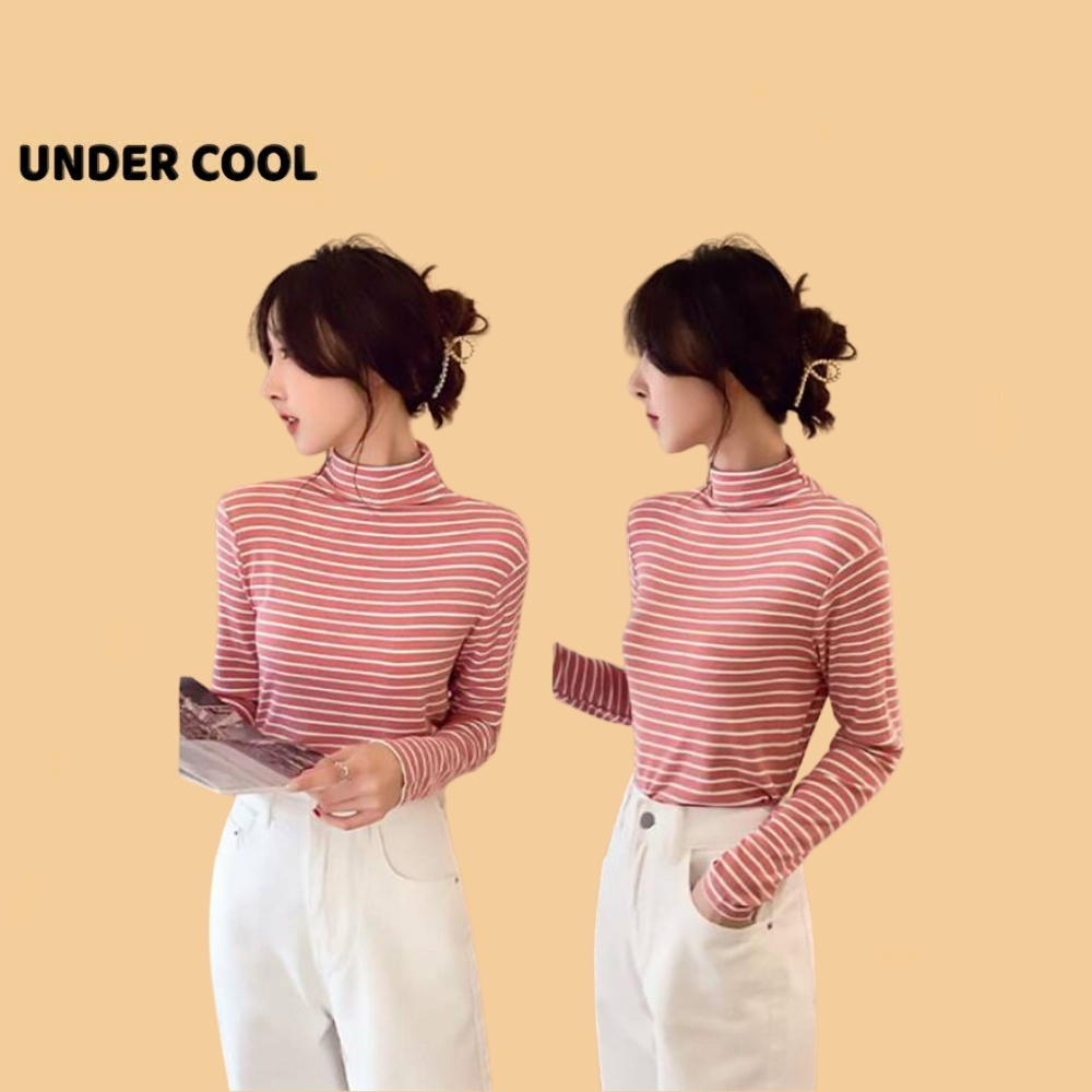 Áo Giữ Nhiệt nữ cổ cao tay dài sọc ngang thời trang Hàn Quốc UNDERCOOL giữ ấm mùa thu đông chất liệu mềm mại ADT25