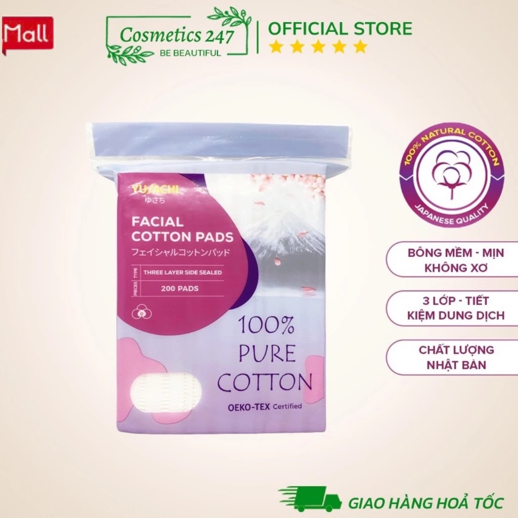 Bông tẩy trang Yusachi Suzuran 100% cotton gói 200 miếng