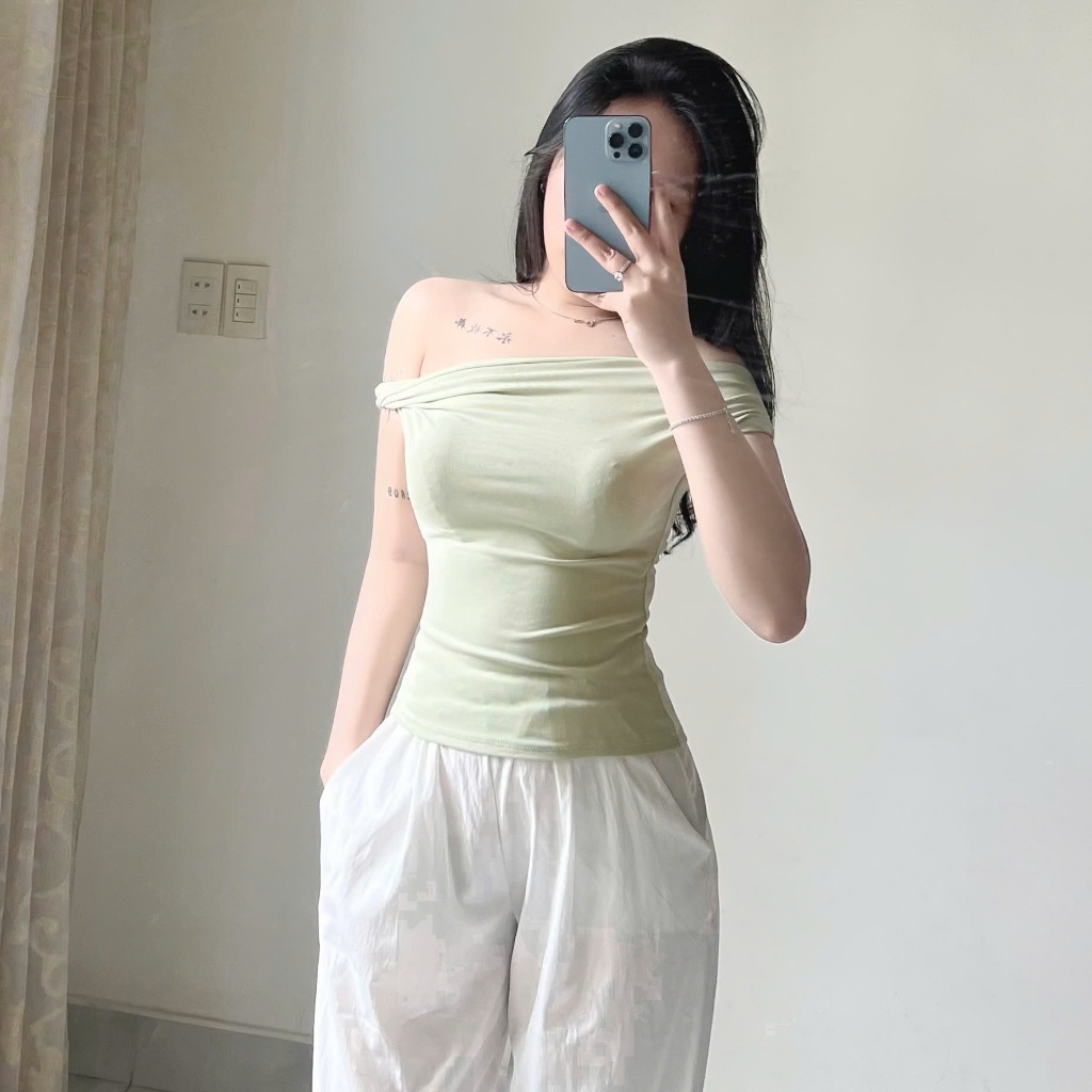 Áo Trễ Vai Nữ BABEE Tay Ngắn Chất Thun Borip Co Giãn Mặc Nhiều Kiểu Phong Cách Tiểu Thư Thanh Lịch