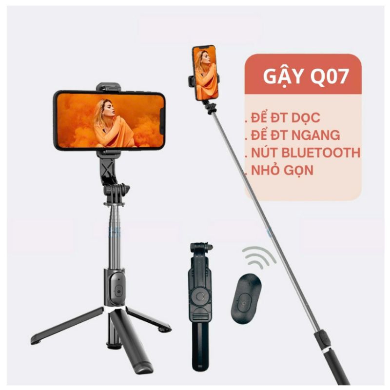 Gậy Chụp Ảnh Tự Hướng Dẫn 3 Chân Đa Năng Q07 không Đèn Kèm Remote Bluetooth Siêu Tiện Lợi.