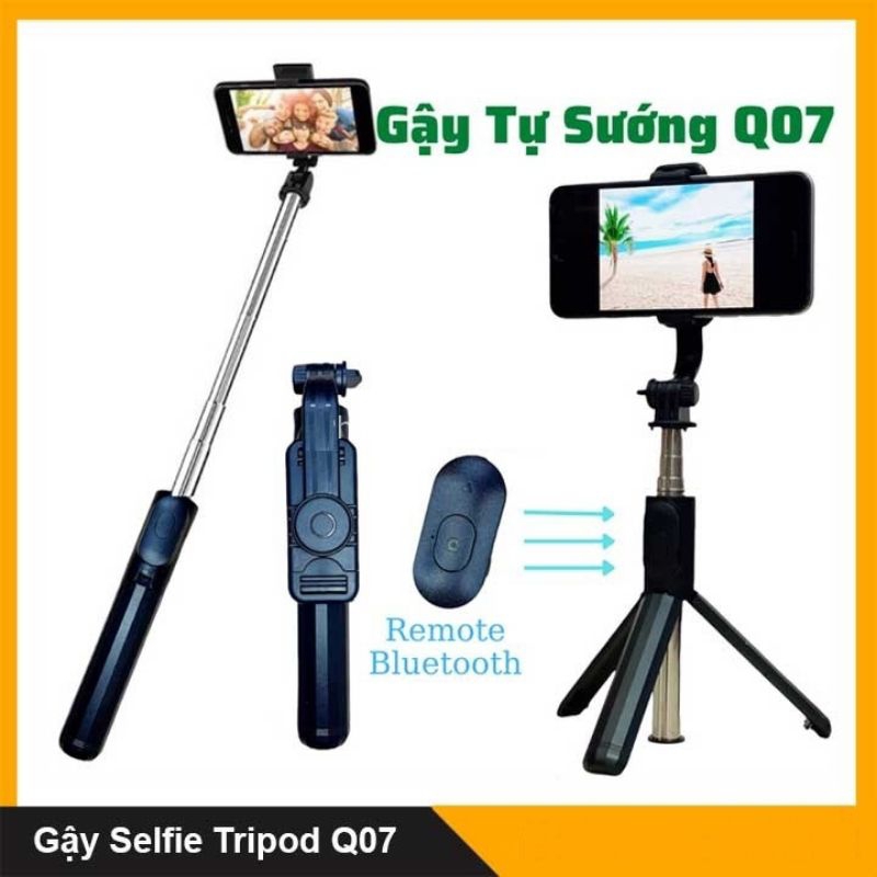 Gậy Chụp Ảnh Tự Hướng Dẫn 3 Chân Đa Năng Q07 không Đèn Kèm Remote Bluetooth Siêu Tiện Lợi.