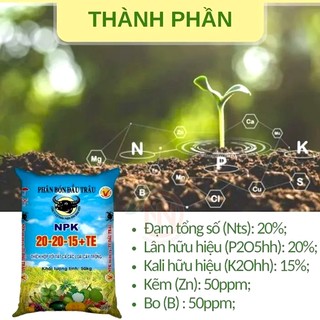 Phân Bón NPK 20-20-15+TE Đầu Trâu Gói 500g-1kg | Bán Lẻ Từ Bao 50kg | Kích Sinh Trưởng, Phục Hồi Cây