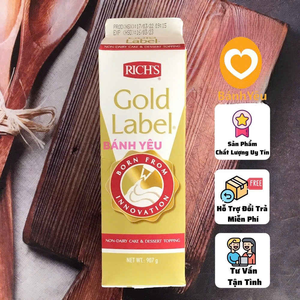 [Chỉ giao Tp.HCM] Kem Topping Rich's Gold Label làm bánh 907g - DL11