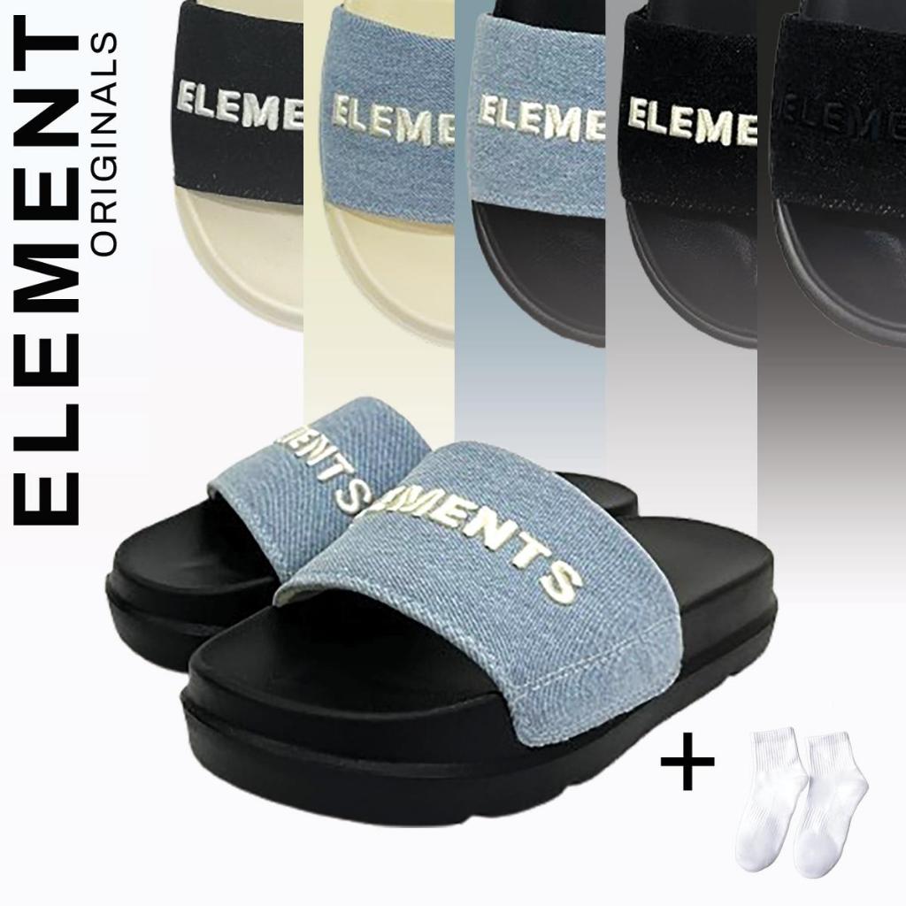 [TẶNG VỚ] E07 - Dép ELements Classic Denim unisex chữ thêu - ( Slipper ) Dép Elements vải jean