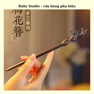 Trâm cài tóc hoa gỗ mun - Ảnh thật.