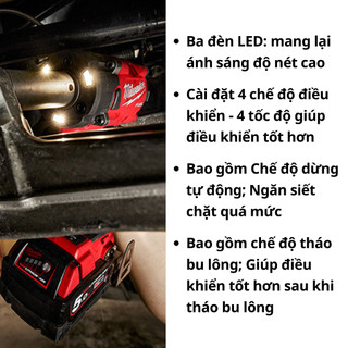 Máy siết bu lông 1/2 inch M18 FIW212 Milwaukee | Lực siết 339Nm, 3 đèn LED trợ sáng - Dừng tự động