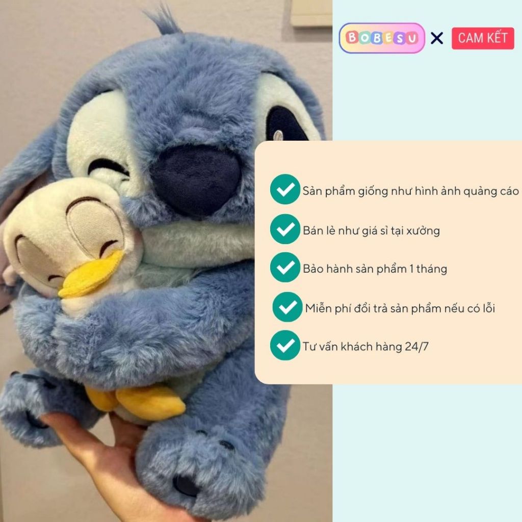 Gấu Bông Stitch Hồng Sakura Dùng Để Ôm Gác Chân Dựa Lưng Gấu Nằm Stick Đội Mũ Bánh Chất Liệu An Toàn Thân Thiện
