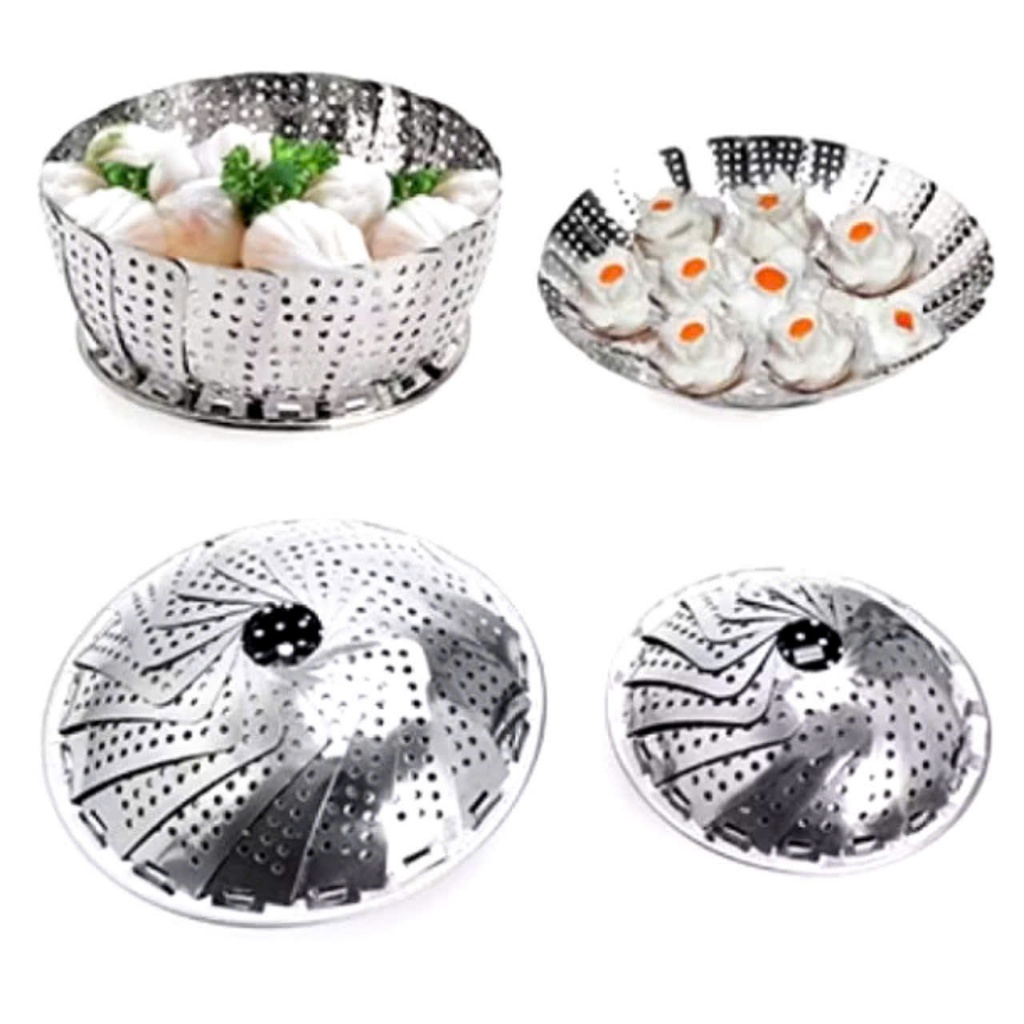 VỈ HẤP ĐỒ XÔI INOX SIZE 23, 26,  Khay Vỉ Hấp Vỉ Rổ Hấp Tròn Inox Xếp Gọn Tiện Lợi Inox Chống Rỉ Đường Kính 23cm - VIHAP