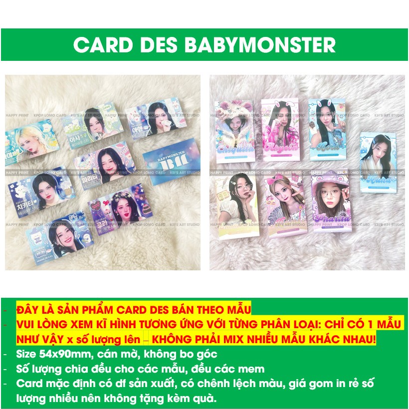 [GOM IN] Set 100c card des babymonster Ruka, Pharita, Asa, Ahyeon, Rami, Rora và Chiquita - thẻ ảnh thiết kế nhóm nhạc