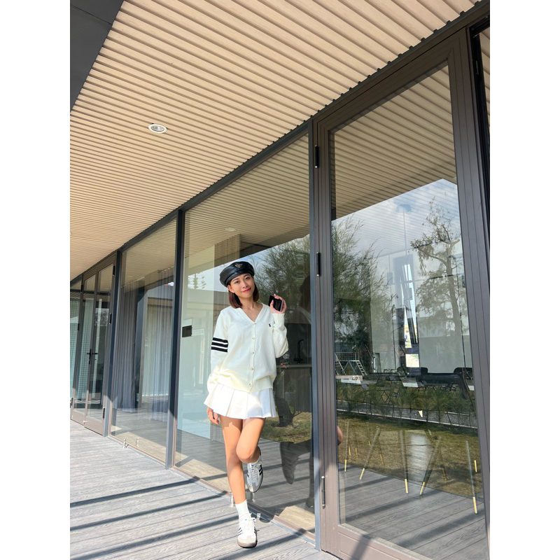 Áo  khoác len cardigan cổ tim thêu logo ngựa sọc tay hàng quảng châu