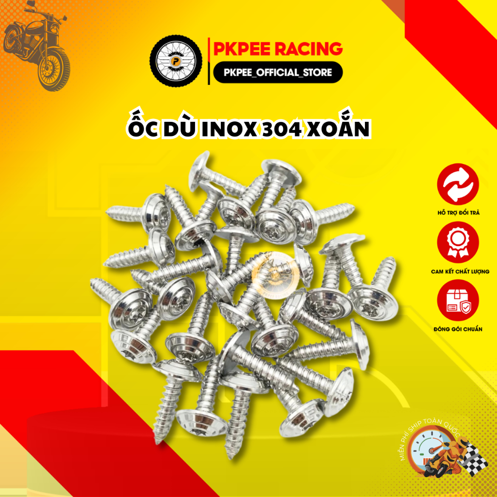 Ốc Dù Inox 304 Xoắn (Đầu Thái) Gắn Dàn Áo Yahaha, Pô E, Lọc Gió Xe Ga ...