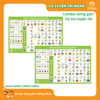 COMBO 4 sản phẩm BẢNG CHỮ TIẾNG NHẬT: 2 bảng chữ cái dán tường HIRAGANA, KATAKANA & 1 hộp thẻ bảng chữ & 1 tập viết