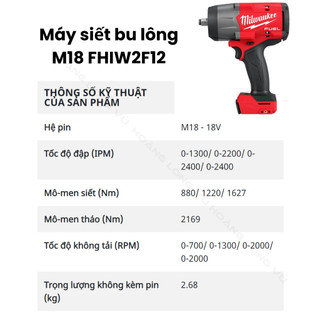 Máy siết bu lông M18 FHIW2F12 Milwaukee công suất lớn 1627Nm | Dễ dàng siết và tháo bulong đai ốc