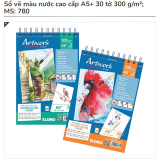 KLONG Artwork - Sổ vẽ màu nước cao cấp A5+ 30 tờ 300 g/m²; MS: 780 ♥ Sổ vẽ lò xo Spiral Sketchbook 300gsm