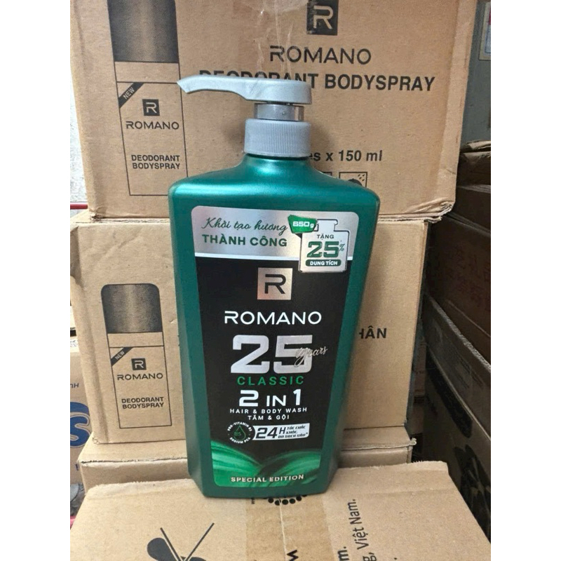 Sữa tắm gội 2in1 Romano 650gr tặng lan giúp tóc khỏe, bóng mượt và sạch da đầu.