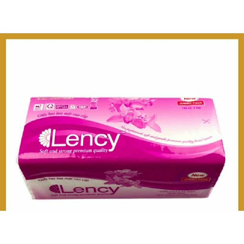 Sét 4 gói giấy ăn rút Lency dài 180 tờ, 3 lớp, kích thước 20*19cm ...