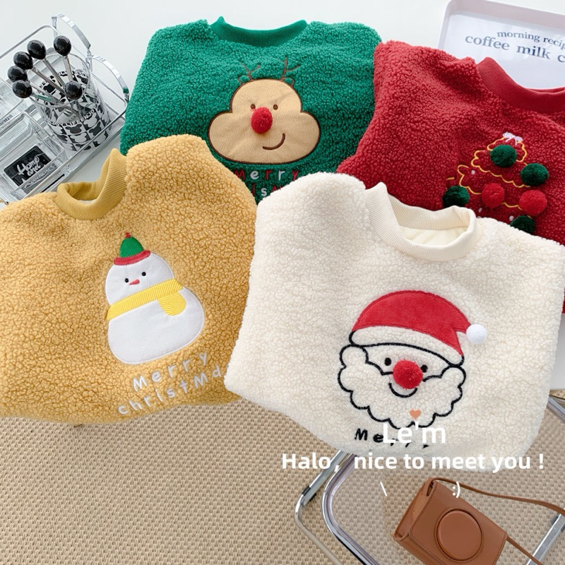 (Order) Áo nỉ lông cừu hoạ tiết giáng sinh dành cho bé trai - bé gái