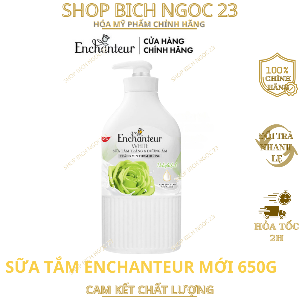 Sữa tắm trắng da hương nước hoa Pháp Enchanteur White với Kem sữa tươi & Niacinamide 650g