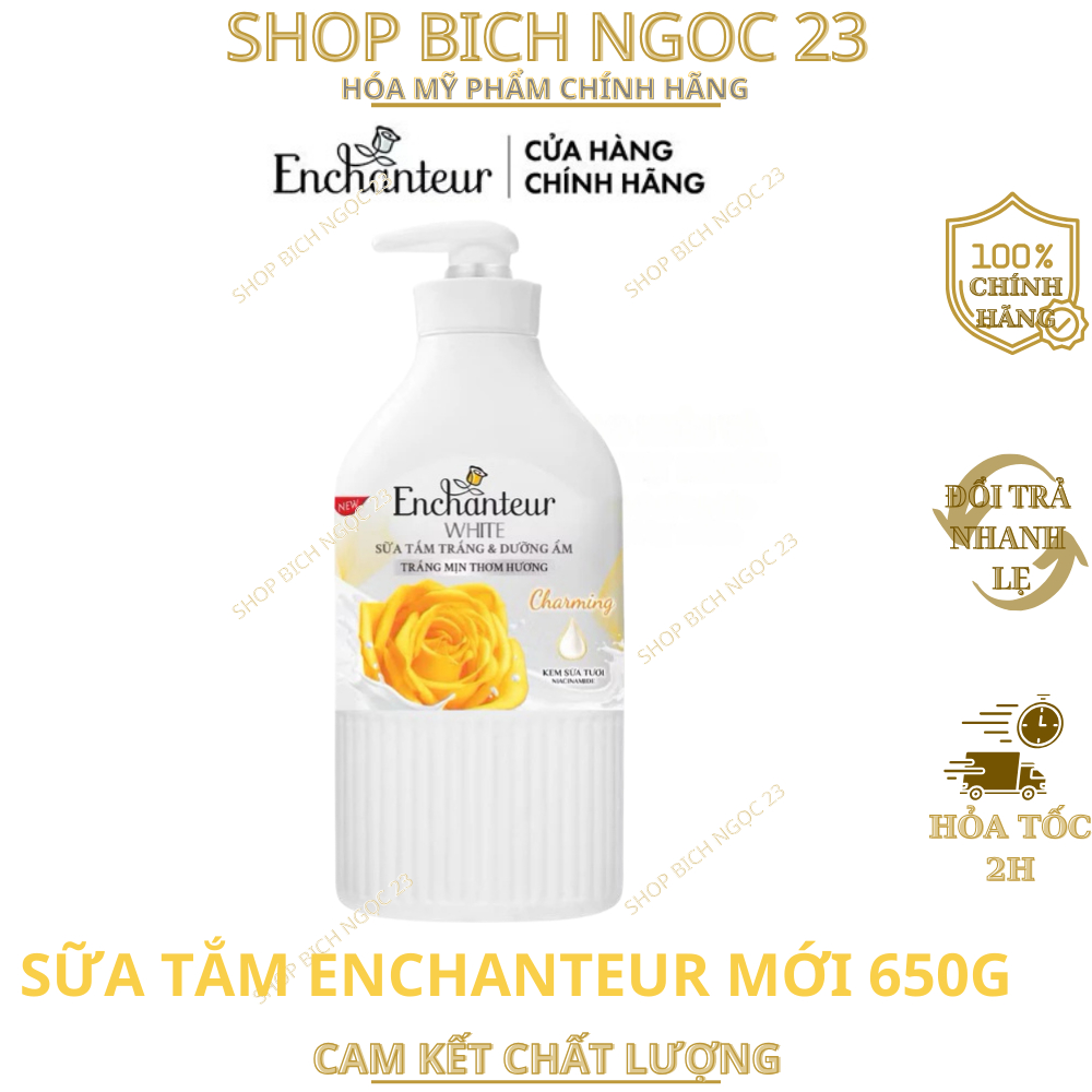 Sữa tắm trắng da hương nước hoa Pháp Enchanteur White với Kem sữa tươi & Niacinamide 650g