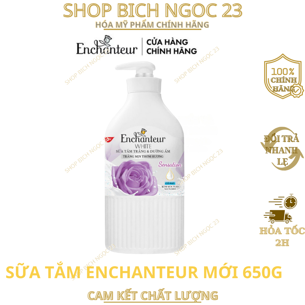 Sữa tắm trắng da hương nước hoa Pháp Enchanteur White với Kem sữa tươi & Niacinamide 650g