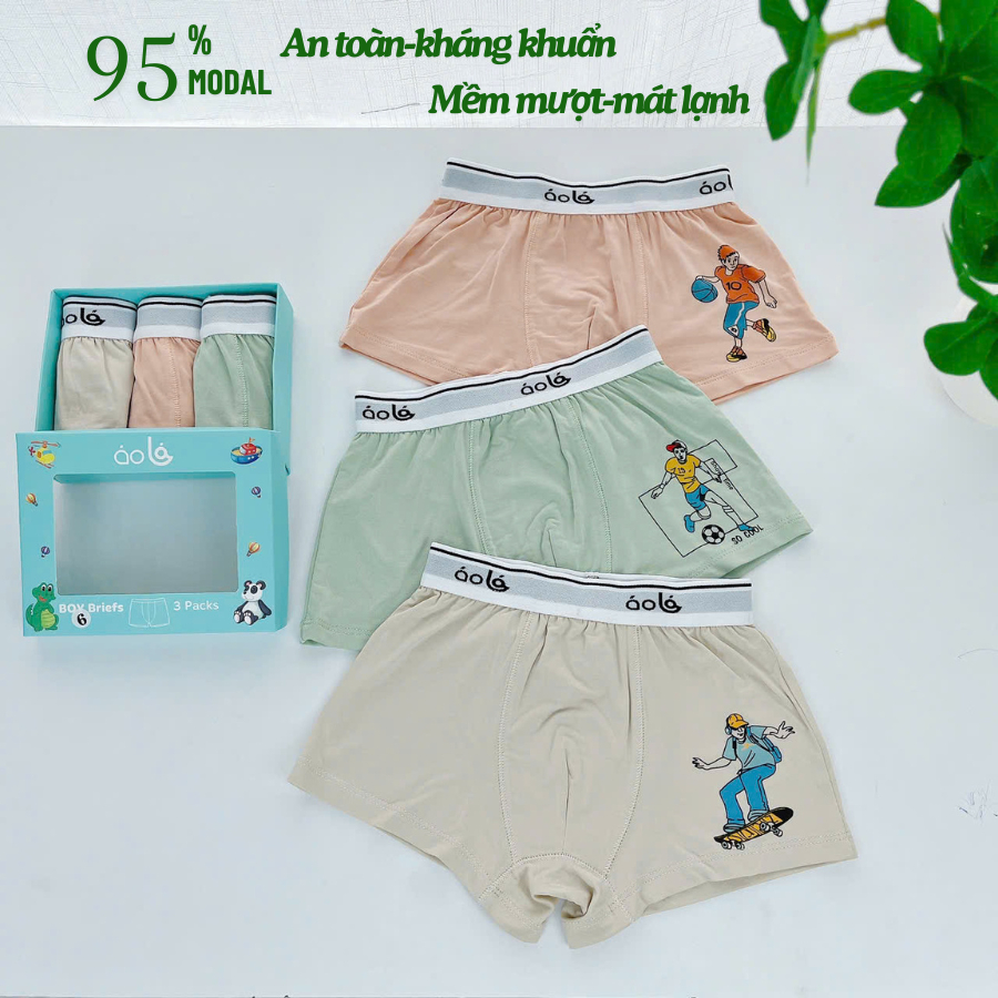Quần lót bé trai vải sợi sồi Modal Áo Lá Homewear A201, quần chip đùi bé trai mềm mát lạnh