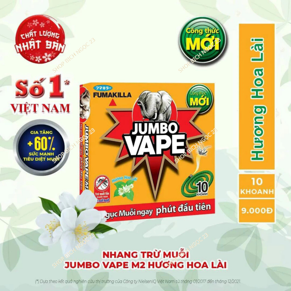 Nhang diệt trừ muỗi Jumbo hương lài hộp 10 khoanh Nhang ít Khói Combo 10 Hộp