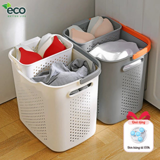 Giỏ đựng quần áo bẩn ECO đa năng kết hợp giỏ nhỏ đựng đồ lót có quai xách nhựa PP cứng cáp hiện đại
