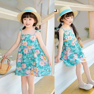 Váy bé gái, đầm bé gái 2 dây vải Thô Cotton dáng suông thoáng mát ChuChoaKids [VBC31]