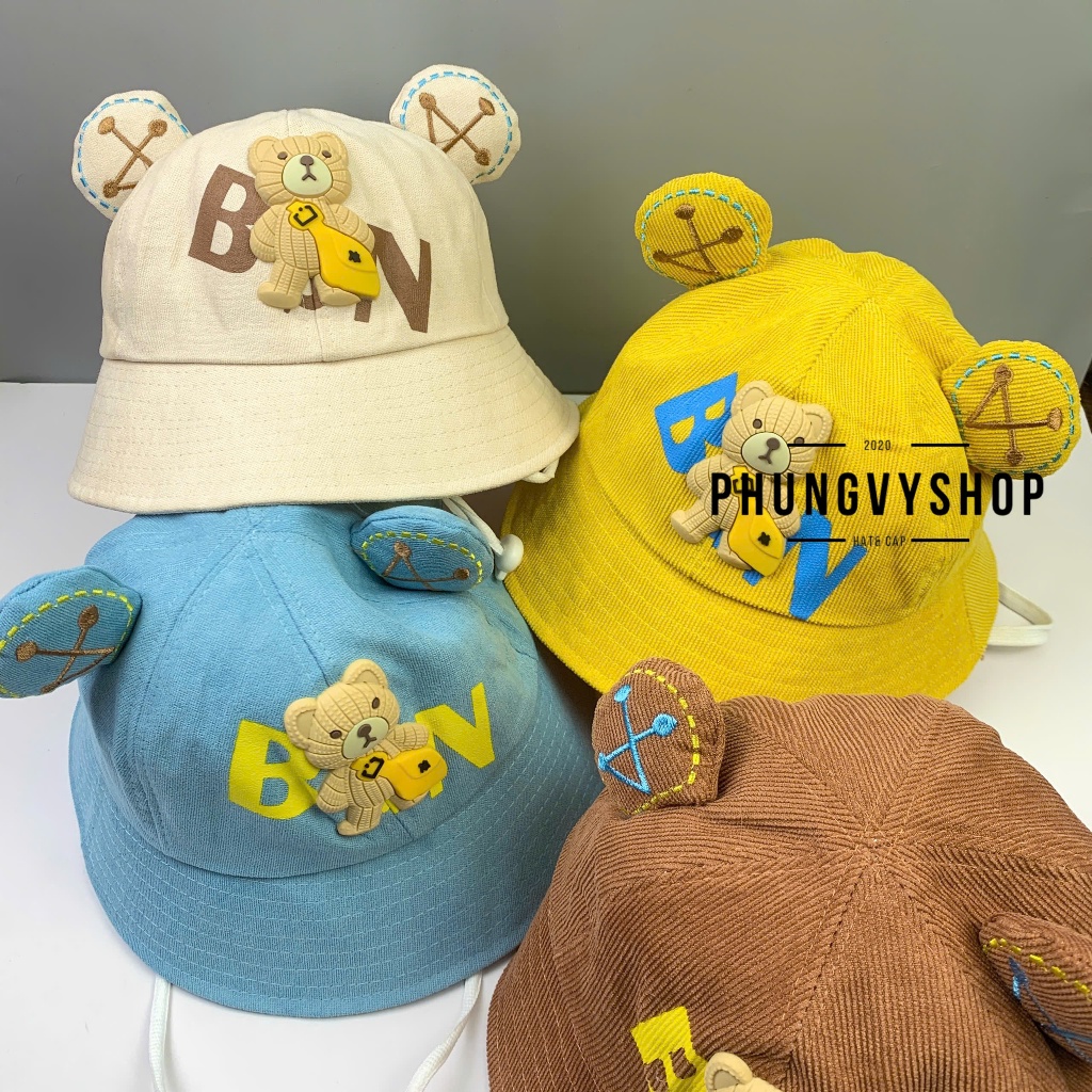 Bé 2-5 Tuổi/Vđ 52cm_Mũ bucket tai bèo vành trai gái trẻ em phungvyshop-nón /Bo trung nhung GẤU BN   /