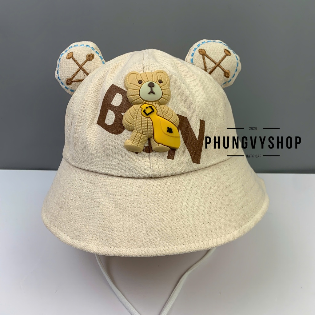 Bé 2-5 Tuổi/Vđ 52cm_Mũ bucket tai bèo vành trai gái trẻ em phungvyshop-nón /Bo trung nhung GẤU BN   /