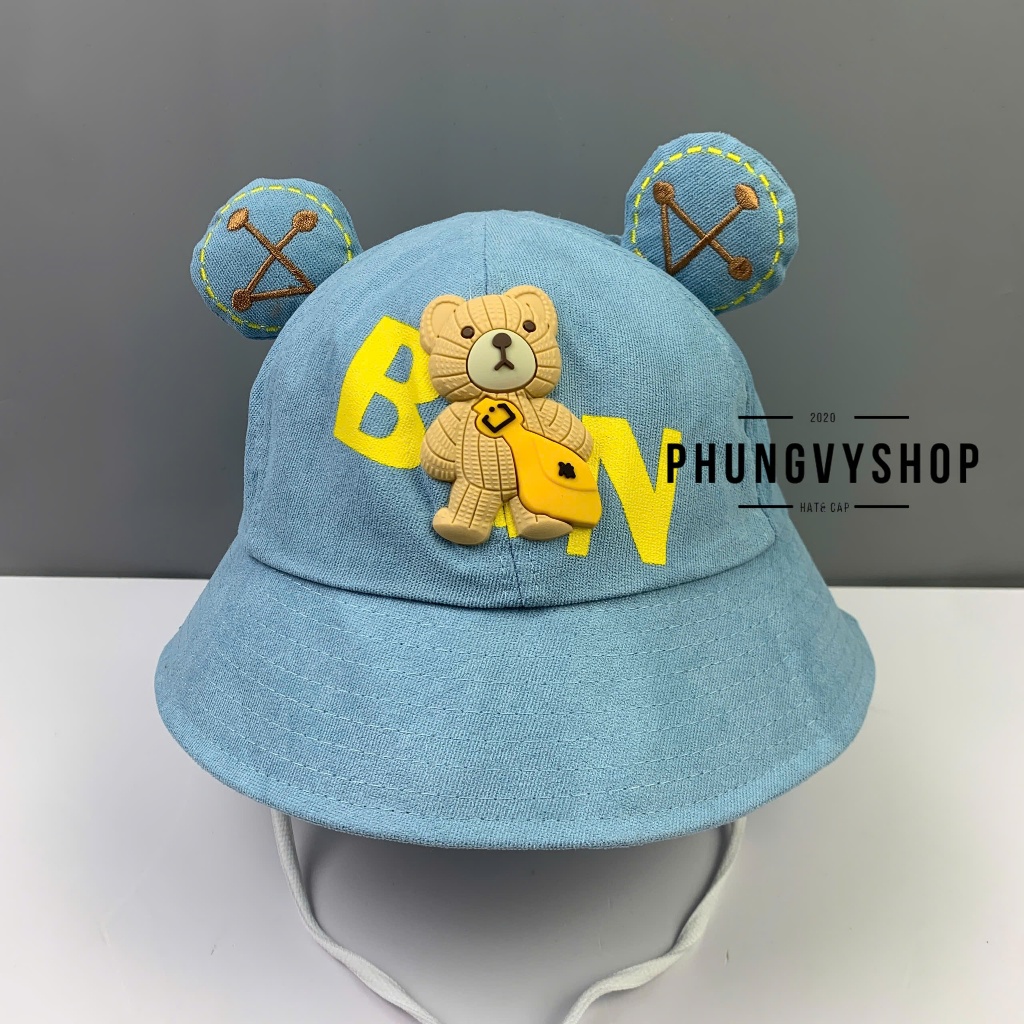 Bé 2-5 Tuổi/Vđ 52cm_Mũ bucket tai bèo vành trai gái trẻ em phungvyshop-nón /Bo trung nhung GẤU BN   /