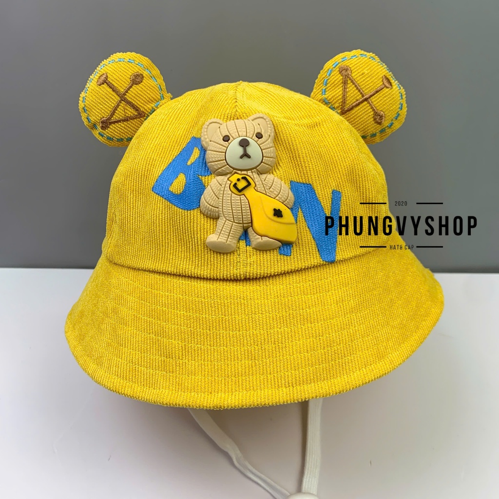 Bé 2-5 Tuổi/Vđ 52cm_Mũ bucket tai bèo vành trai gái trẻ em phungvyshop-nón /Bo trung nhung GẤU BN   /