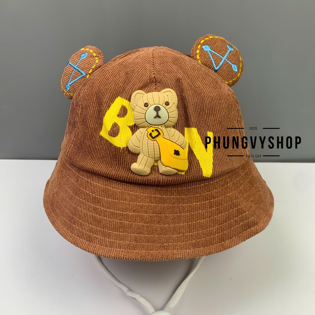 Bé 2-5 Tuổi/Vđ 52cm_Mũ bucket tai bèo vành trai gái trẻ em phungvyshop-nón /Bo trung nhung GẤU BN   /