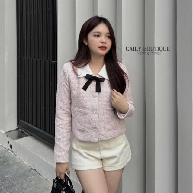 “July Top” Áo khoác dạ tweed kim sa blinh blinh pha cổ sơmi đính tag nơ tiểu thư sang chảnh | MIU.STUDIO