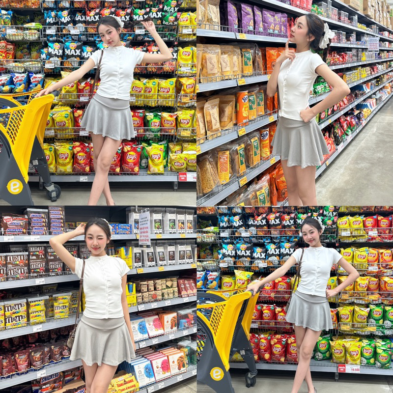 CANDY TOP - Áo Ôm Tay Ngắn Cổ Còn Cao Gài Full Nút Chất Cotton Mềm 4 Chiều Co Giản (2 SIZE) | BigBuy360 - bigbuy360.vn