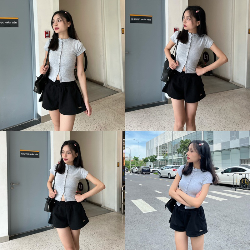 CANDY TOP - Áo Ôm Tay Ngắn Cổ Còn Cao Gài Full Nút Chất Cotton Mềm 4 Chiều Co Giản (2 SIZE) | BigBuy360 - bigbuy360.vn