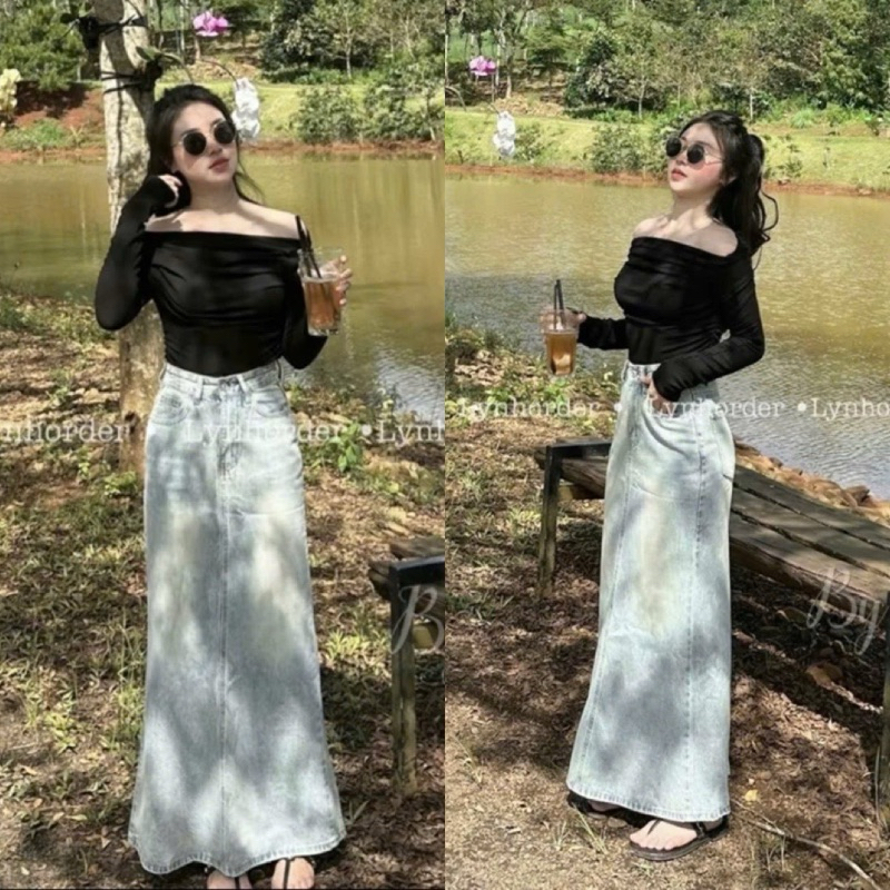 Chân váy jeans đuôi cá dáng dài hàng đẹp ( ~96 ,cm )