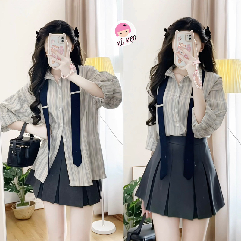 Áo Sơ Mi Nữ Kẻ Sọc Phong Cách Retro Đại Học Mỹ Kèm TẶNG Cà Vạt, Áo Sơ Mi Kẻ Sọc Form Rộng Dáng Unisex Chất Lanh Mịn | BigBuy360 - bigbuy360.vn